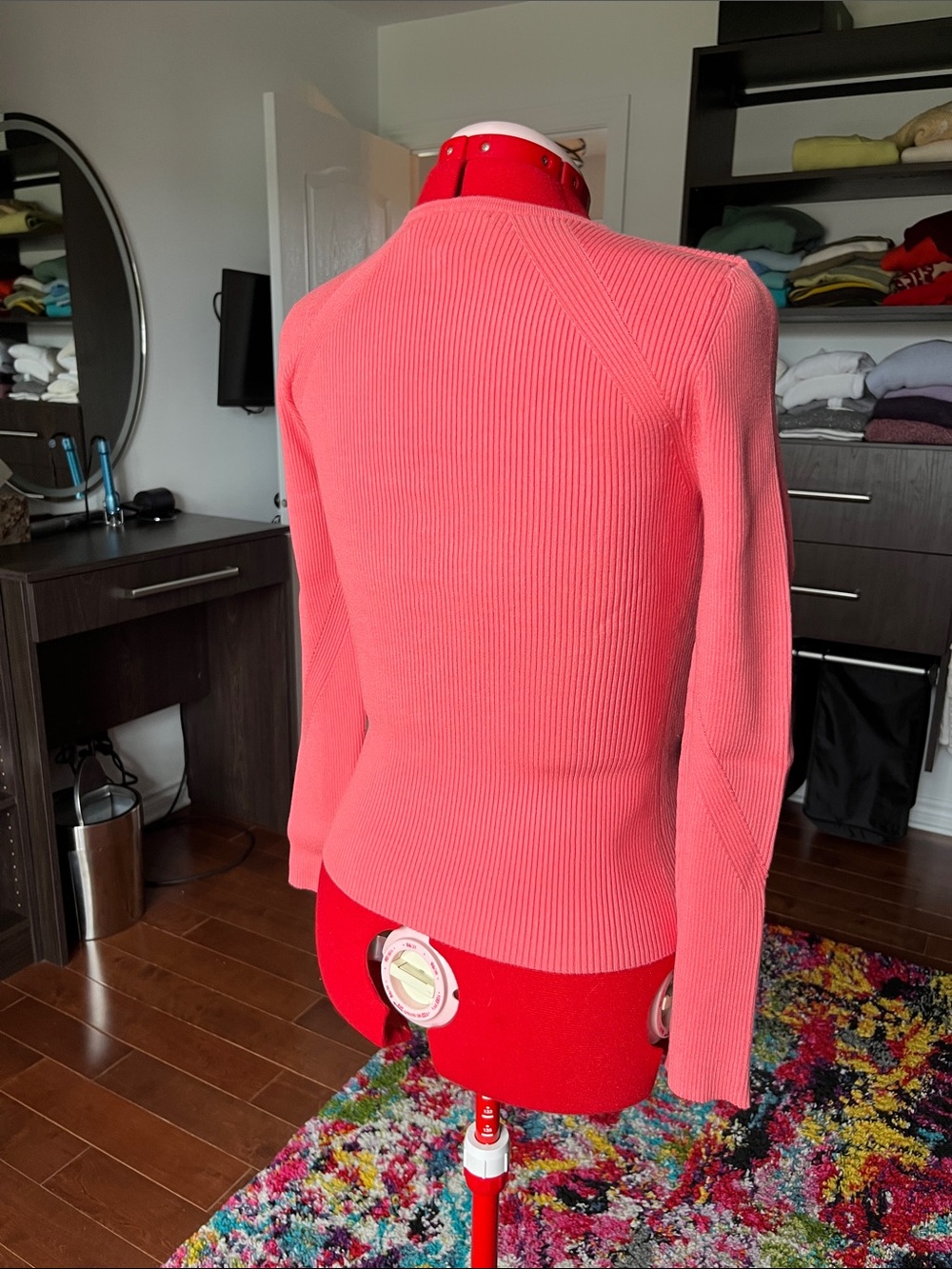 ba&sh Coral-Pink Button-Front V-Neck Ribbed Cardigan - Picture 5 of 5